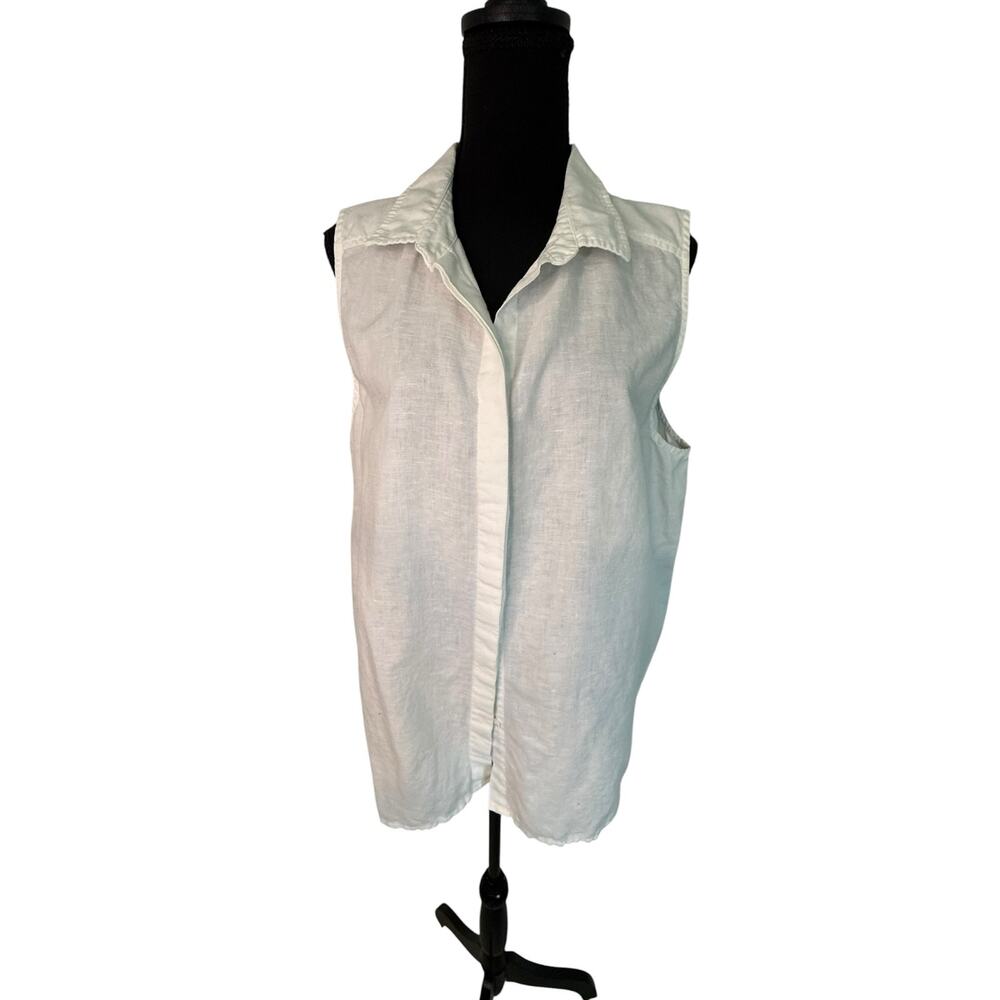 Chico’s White Linen Sleeveless Button Front Tunic Top Size 1.5 Coastal Resort